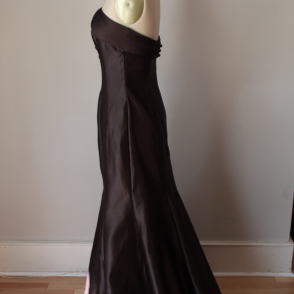 1990's Scott McClintock Espresso Satin Mermaid Cut Evening Gown Prom Dress - Picture 2 of 4